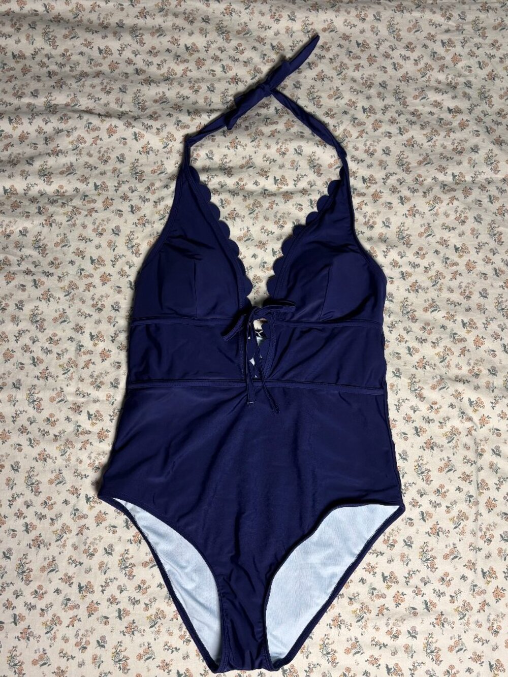 NWT Cupshe Live Life on the Beach Navy Blue One Piece Swim Suit Scalloped Large